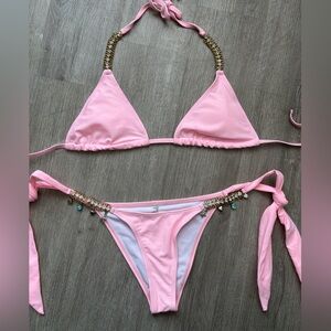 SHEIN Light Pink Bikini with Gold Accents